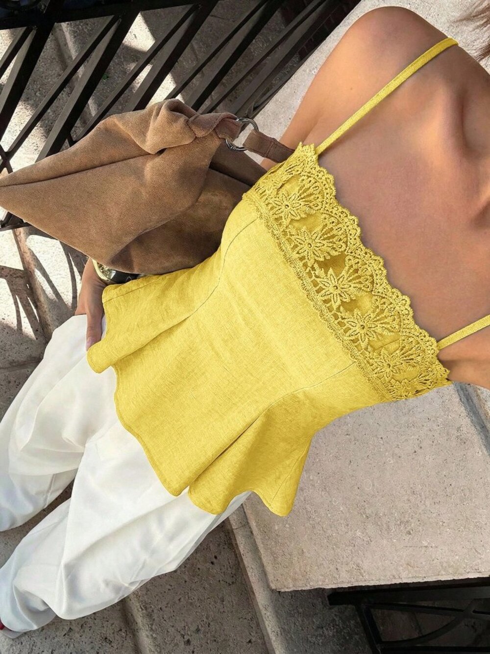 Yellow Casual Women's Pleated Camisole Top